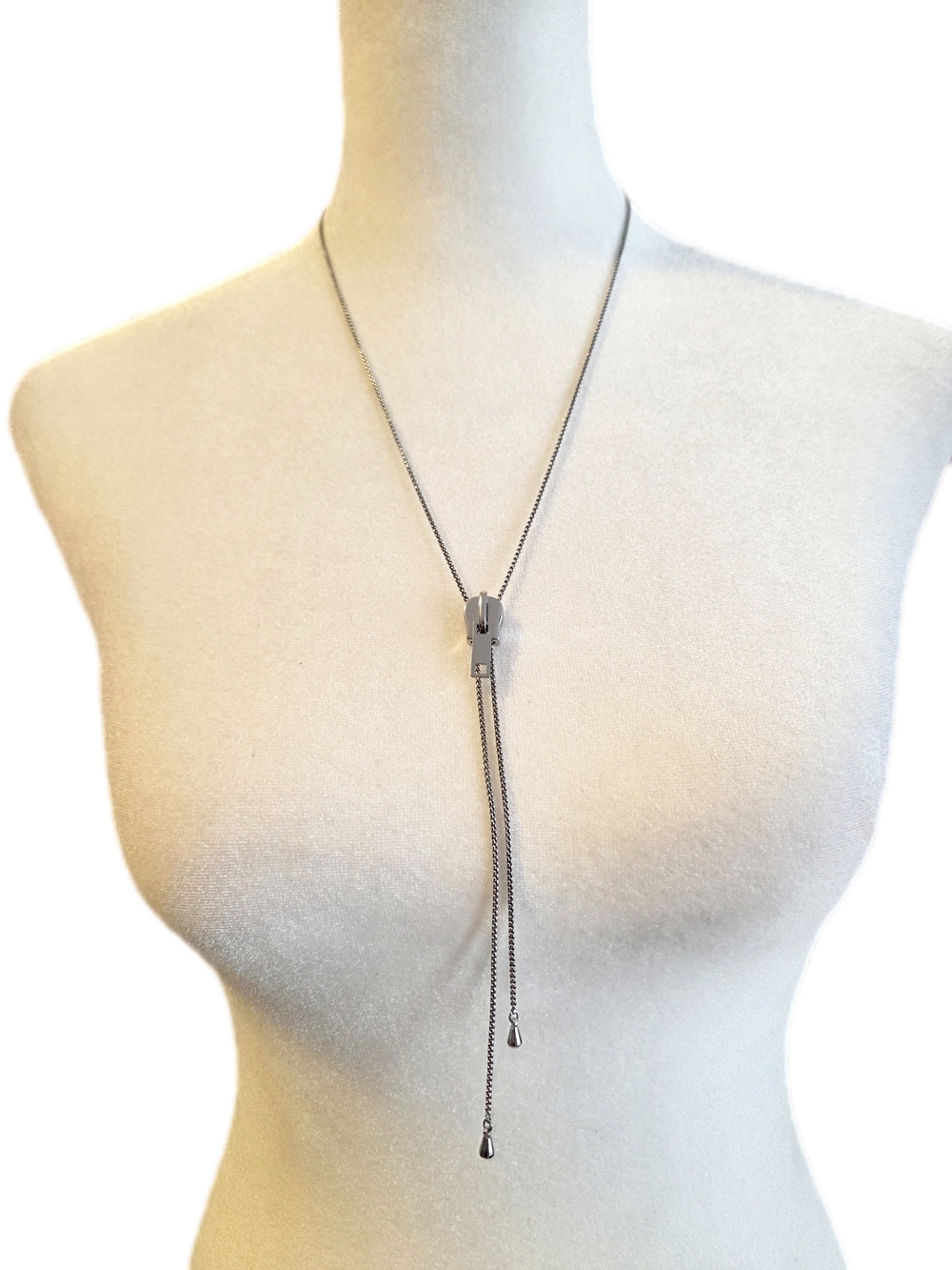 Silver Lariat Drop Necklace - Sleek Adjustable Women’s Jewelry
